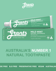 Grants Natural Toothpaste MILD MINT (Fluoride Free) 110g