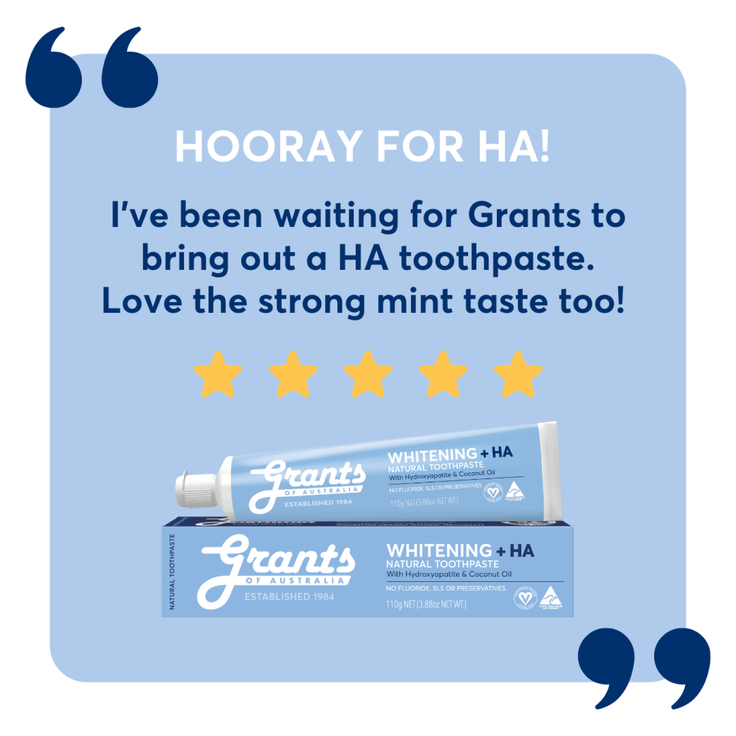 Grants Natural Toothpaste WHITENING +HA (Fluoride Free) 110g