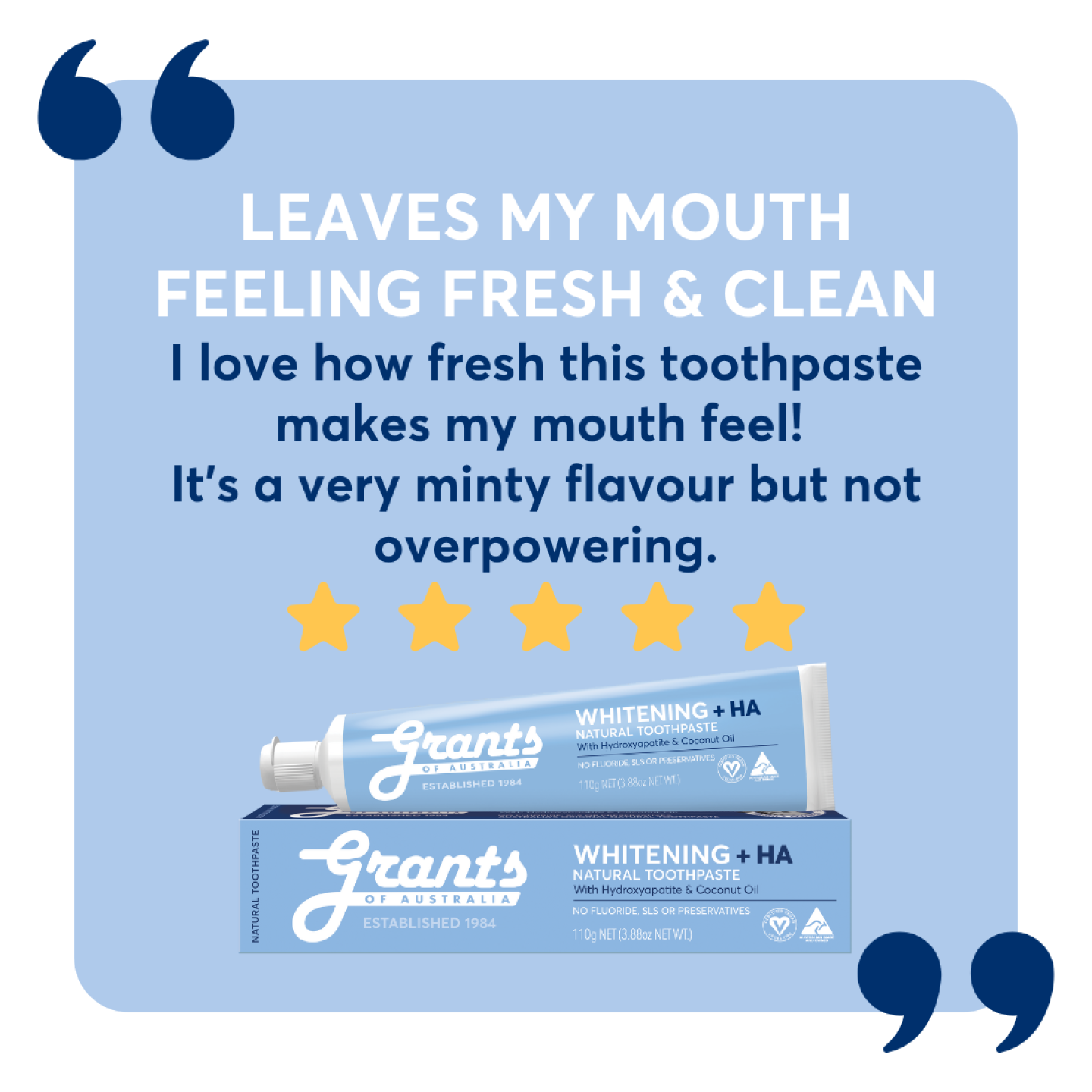 Grants Natural Toothpaste WHITENING +HA (Fluoride Free) 110g