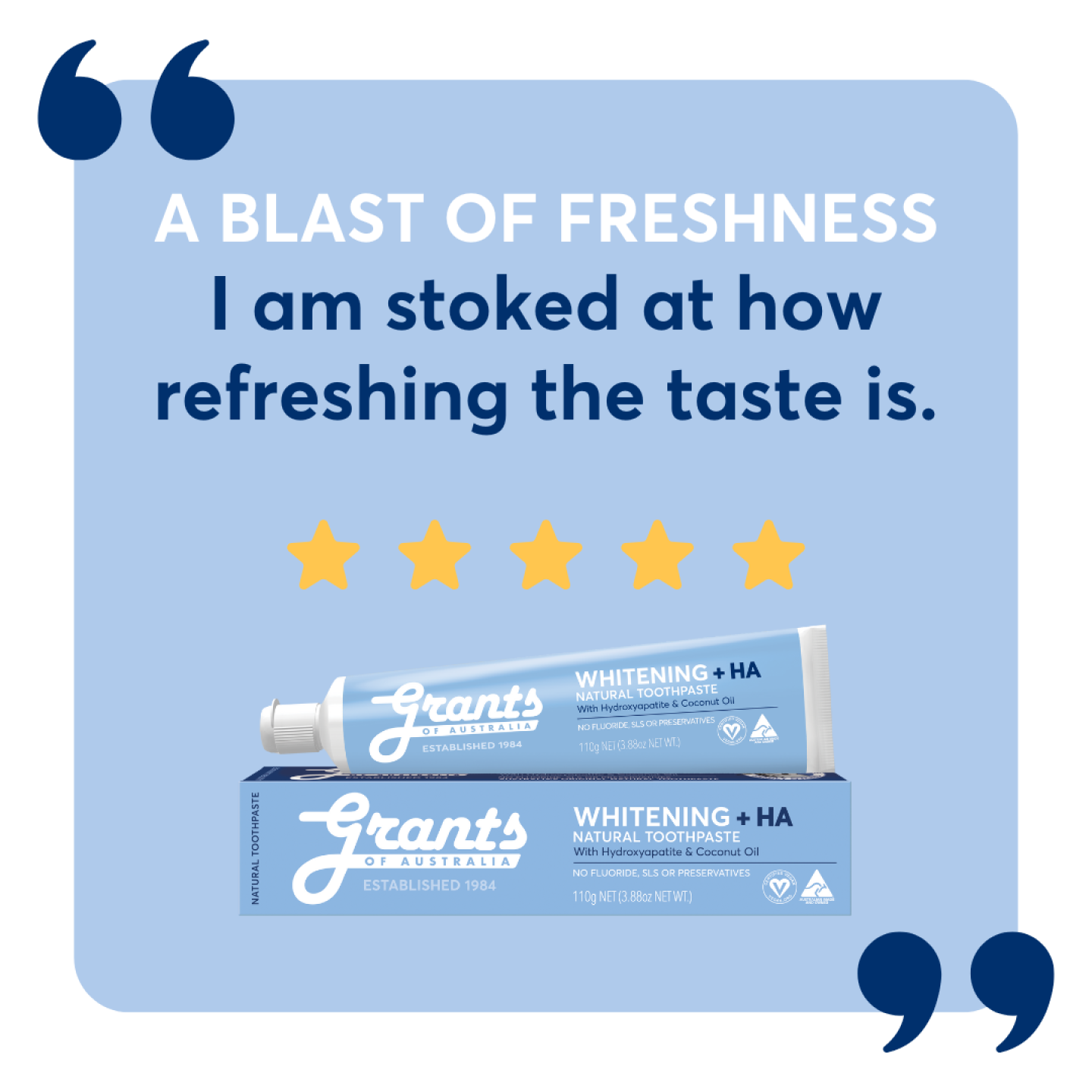 Grants Natural Toothpaste WHITENING +HA (Fluoride Free) 110g