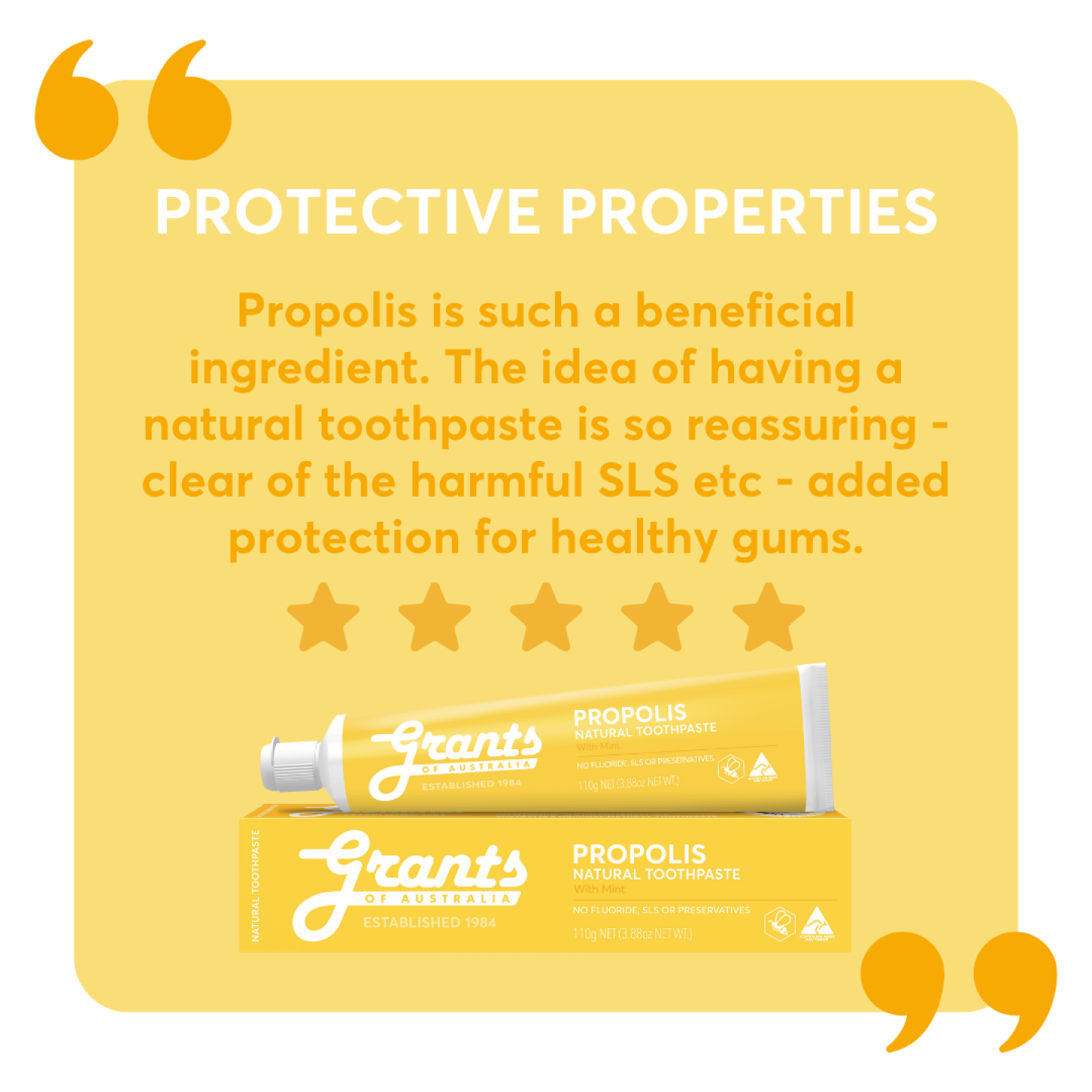 Grants Natural Toothpaste PROPOLIS (Fluoride Free) 110g