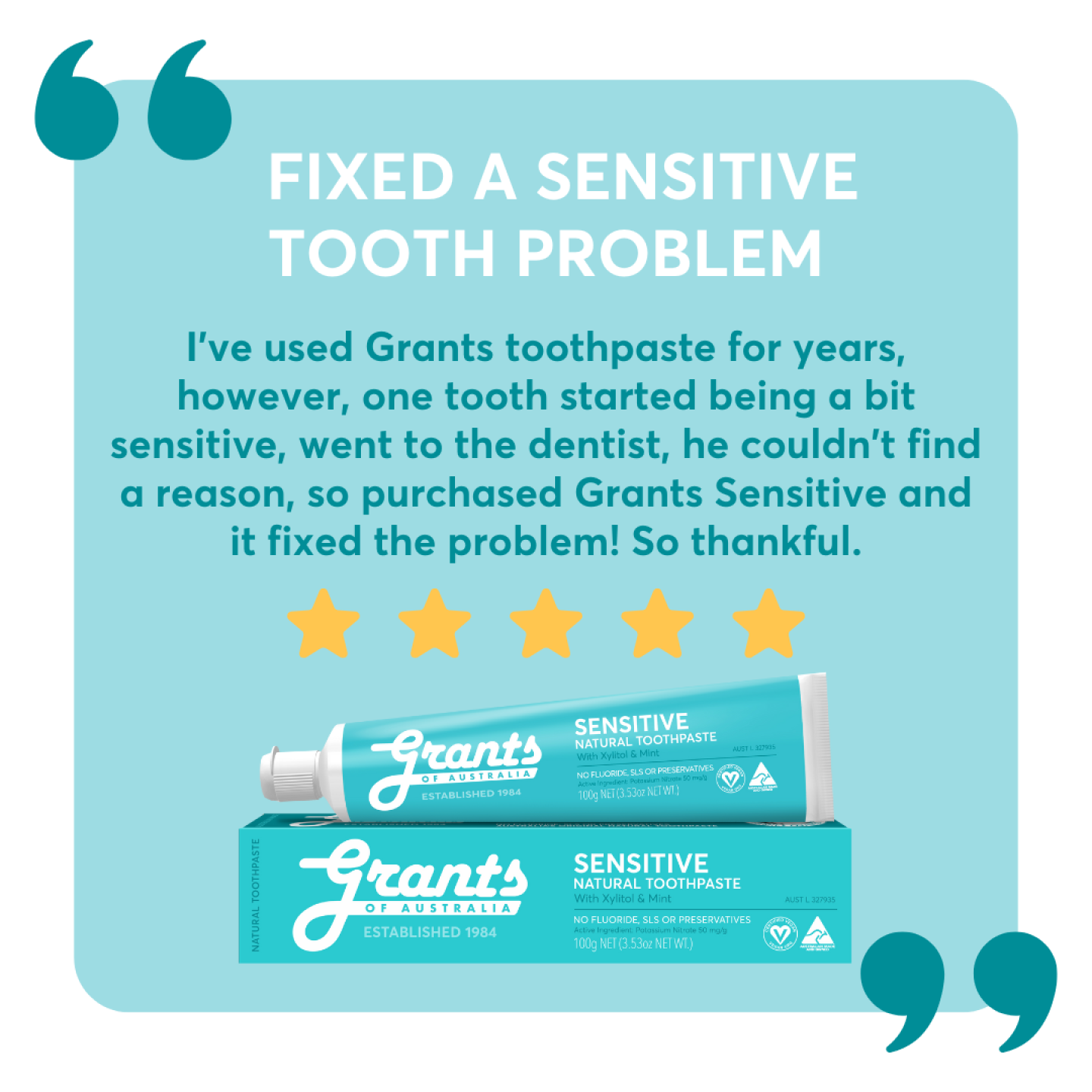 Grants Natural Toothpaste SENSITIVE (Fluoride Free) 100g