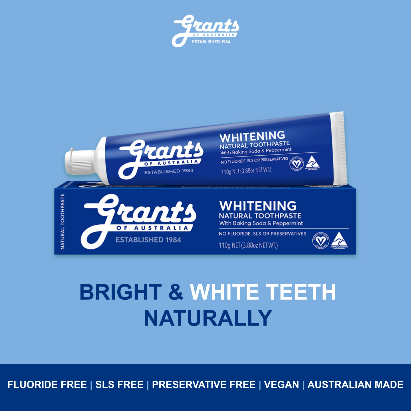 Grants Natural Toothpaste WHITENING (Fluoride Free) 110g