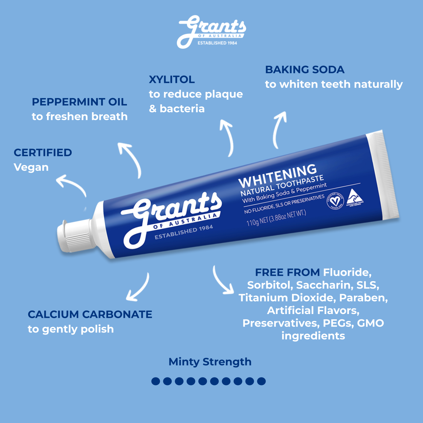 Grants Natural Toothpaste WHITENING (Fluoride Free) 110g