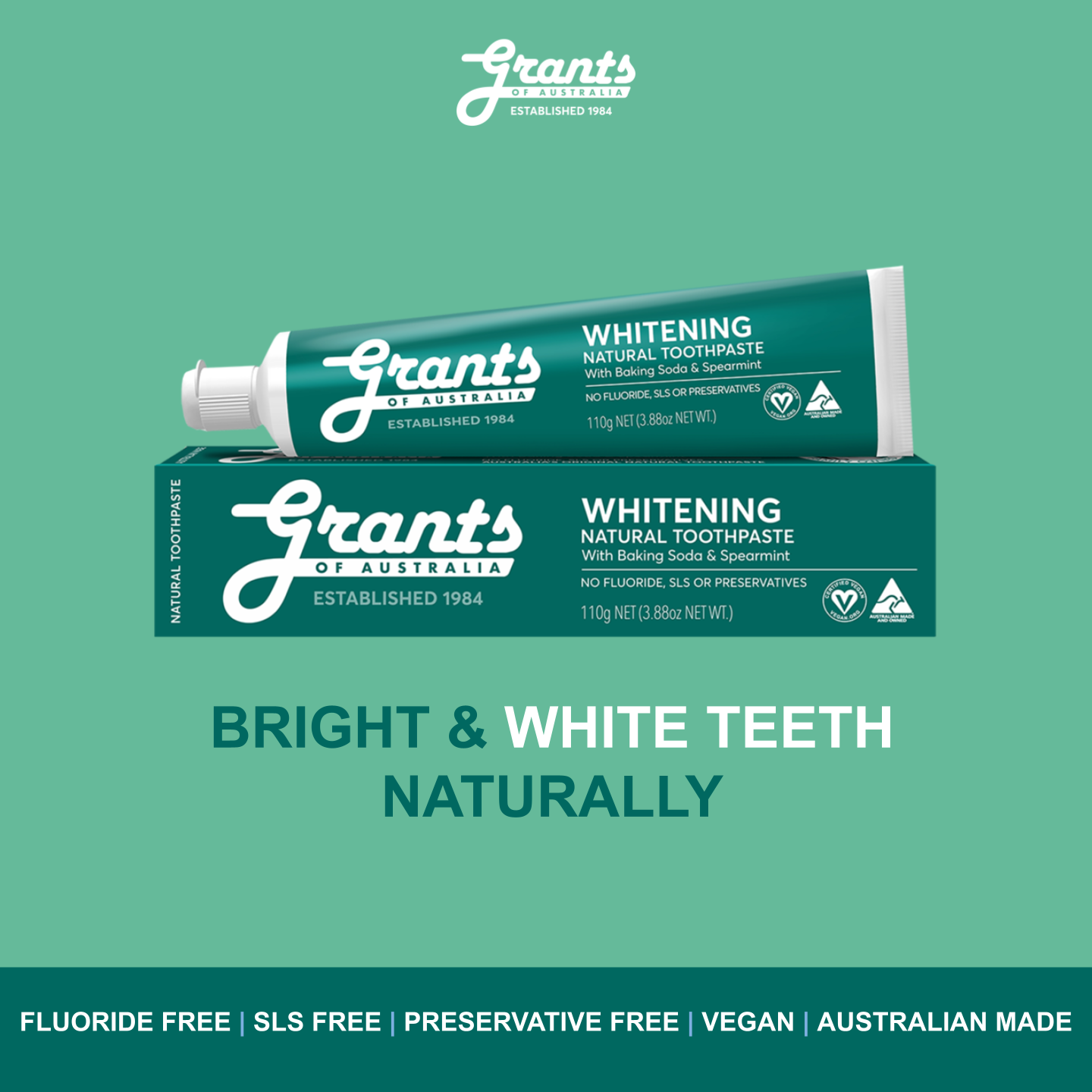 Grants Natural Toothpaste WHITENING (Fluoride Free) 110g