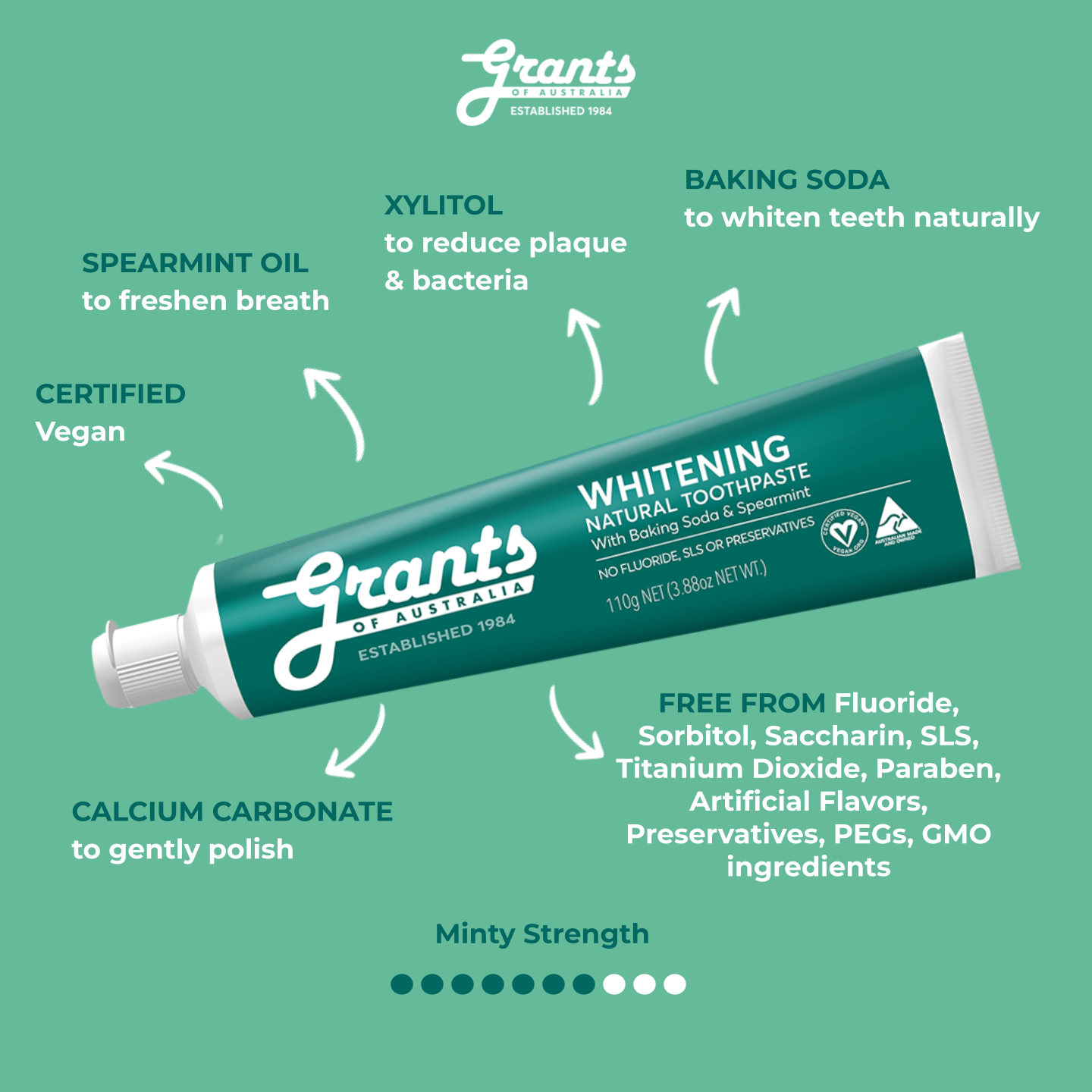Grants Natural Toothpaste WHITENING (Fluoride Free) 110g