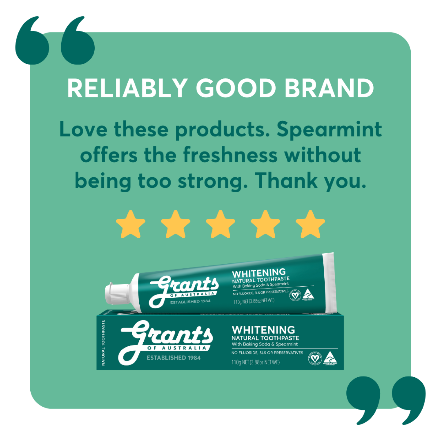 Grants Natural Toothpaste WHITENING (Fluoride Free) 110g